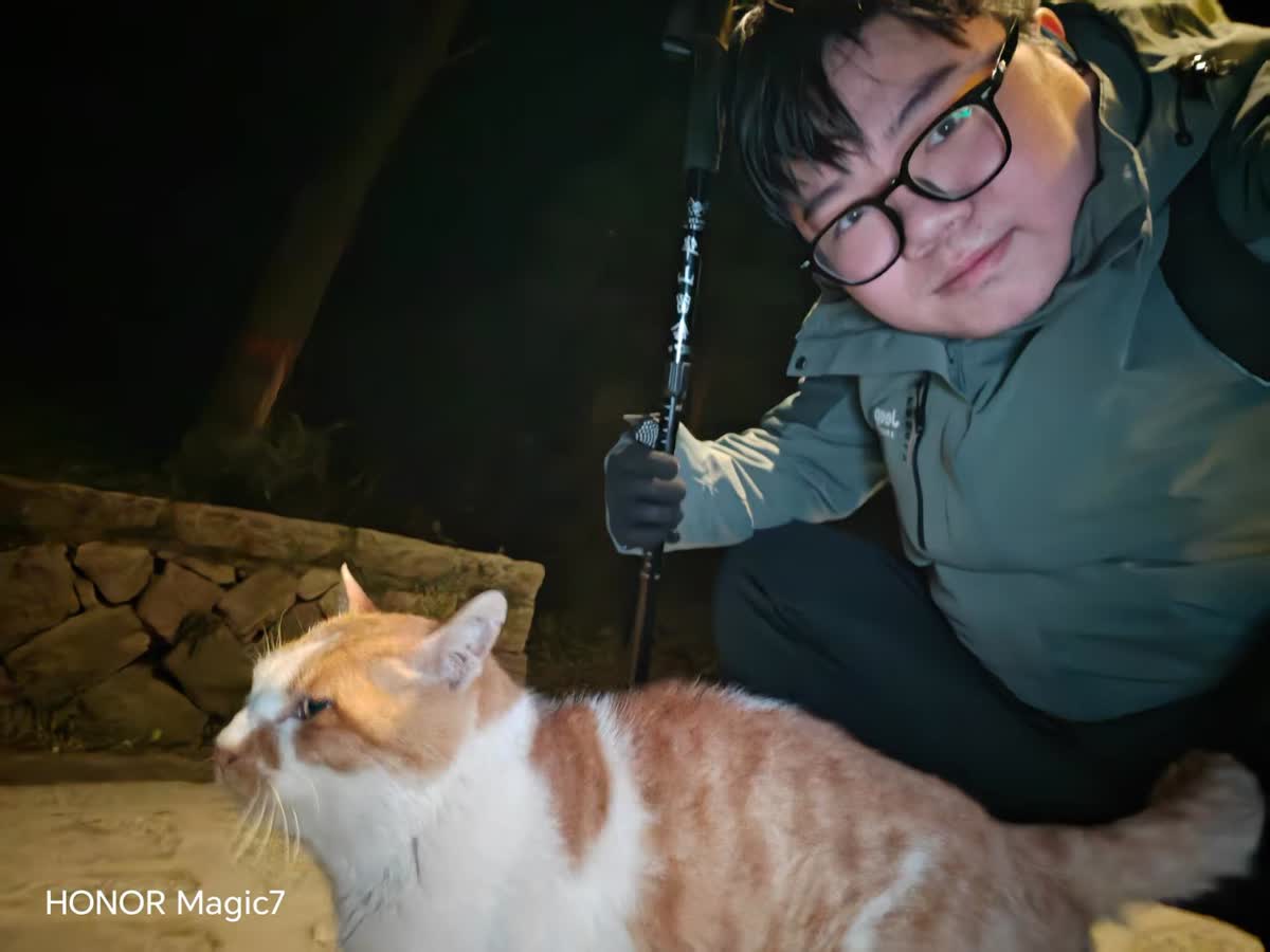 夜爬华山途中遇到的橘白猫